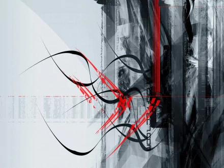 Abstract vector art featuring bold black and red lines against a textured monochromatic background. This dynamic design serves as an HD desktop wallpaper or background.