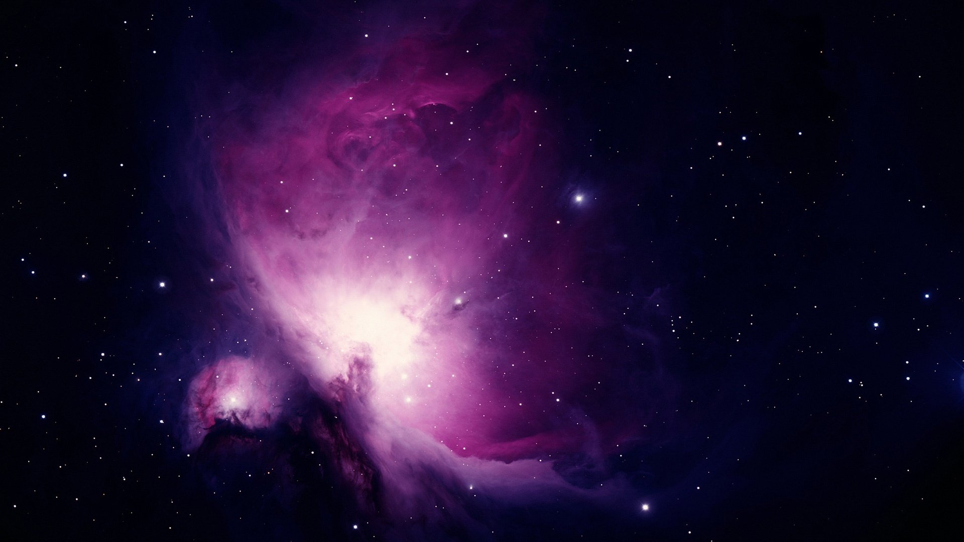 A stunning nebula bathed in vibrant purples and whites, surrounded by countless stars, creating a captivating sci-fi scene for a HD PC desktop wallpaper.