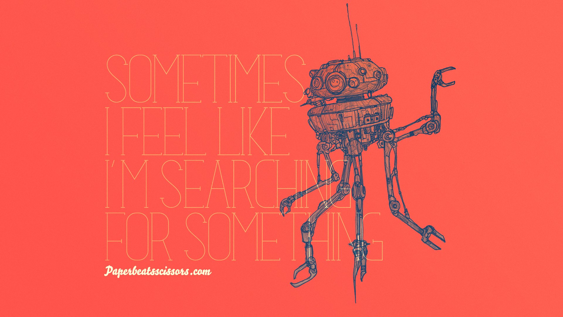 HD PC desktop wallpaper featuring a detailed illustration of a Star Wars-inspired droid against a red background with faint sci-fi text.