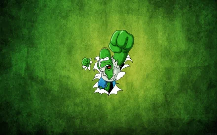 A vibrant HD desktop wallpaper featuring Homer Simpson from The Simpsons, depicted with a green fist breaking through a backdrop, showcasing his animated character's humor and charm.