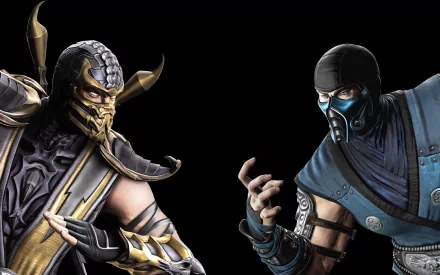 HD desktop wallpaper featuring characters from the Mortal Kombat video game, showcasing two iconic fighters against a black background.