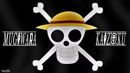 4K Ultra HD One Piece anime desktop wallpaper featuring the Straw Hat pirate flag with a skull wearing a yellow straw hat and crossed bones on a black background.