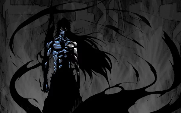HD wallpaper featuring Ichigo Kurosaki from the anime Bleach. The dark, shadowy background highlights Ichigo’s powerful and mysterious presence.