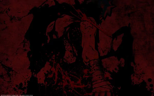 Black Star from the anime Soul Eater stands prominently against a dark, blood-red background. This HD wallpaper captures the intense energy of the character and series.