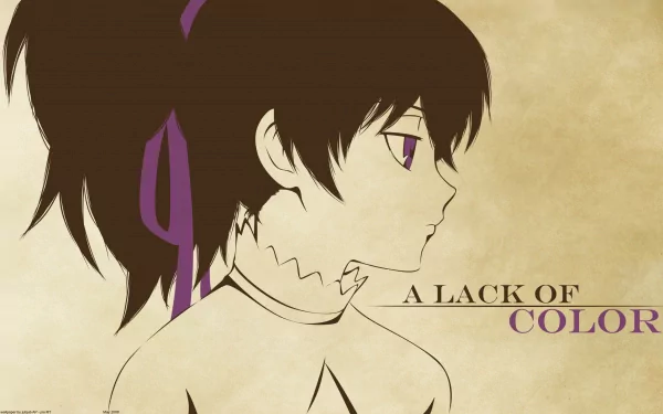 A minimalist HD wallpaper featuring Yin from the anime Darker than Black, showcasing her profile against a muted background with the text A Lack of Color.