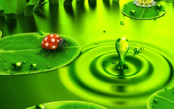 bug pond nature green ladybug Animal artistic HD Desktop Wallpaper | Background Image