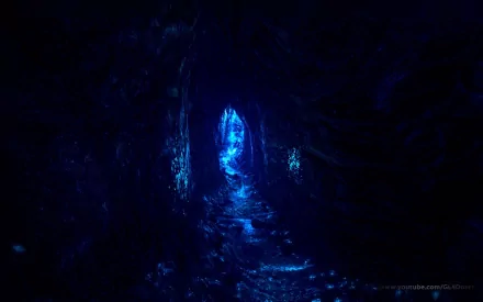 Dark, glowing cave scene from the video game Dear Esther, presented as a high-definition PC desktop wallpaper and background.