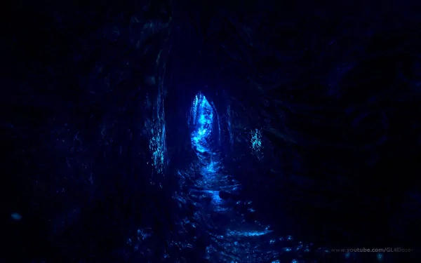 Dark, glowing cave scene from the video game Dear Esther, presented as a high-definition PC desktop wallpaper and background.