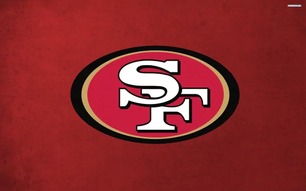 HD desktop wallpaper featuring the San Francisco 49ers logo on a textured red background, representing the NFL team and sports theme.