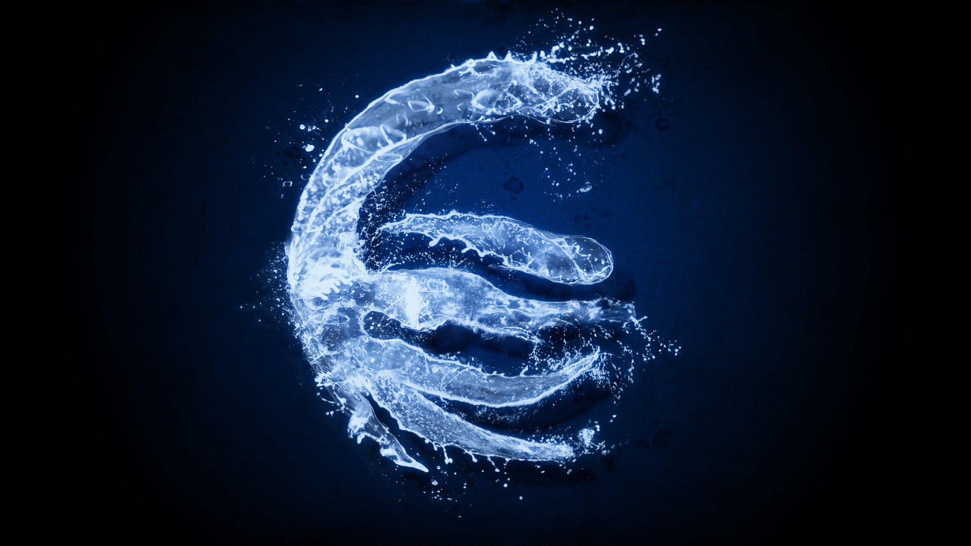HD PC desktop wallpaper featuring a glowing waterbending symbol from the anime-style series Avatar: The Last Airbender against a dark blue background.