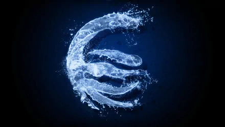 HD PC desktop wallpaper featuring a glowing waterbending symbol from the anime-style series Avatar: The Last Airbender against a dark blue background.