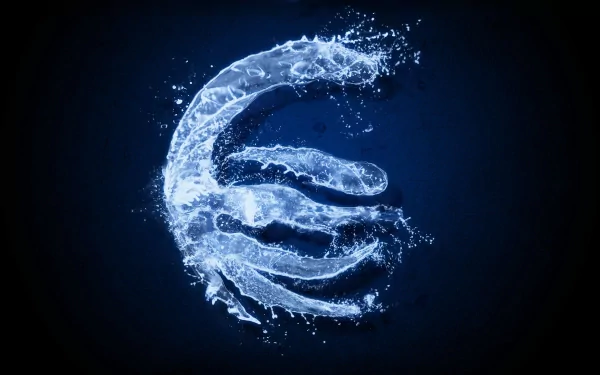 HD PC desktop wallpaper featuring a glowing waterbending symbol from the anime-style series Avatar: The Last Airbender against a dark blue background.