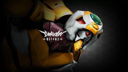 HD PC wallpaper featuring Evangelion Unit-00 from the anime Neon Genesis Evangelion with a dark, detailed background and the series logo.