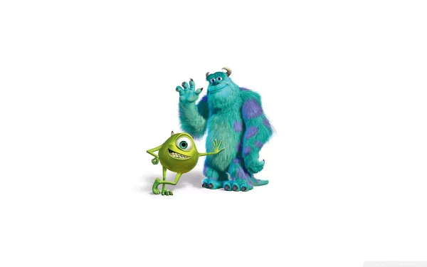 A vibrant HD desktop wallpaper featuring Mike and Sulley from Monsters, Inc., showcasing their playful characters and colorful designs against a clean background.