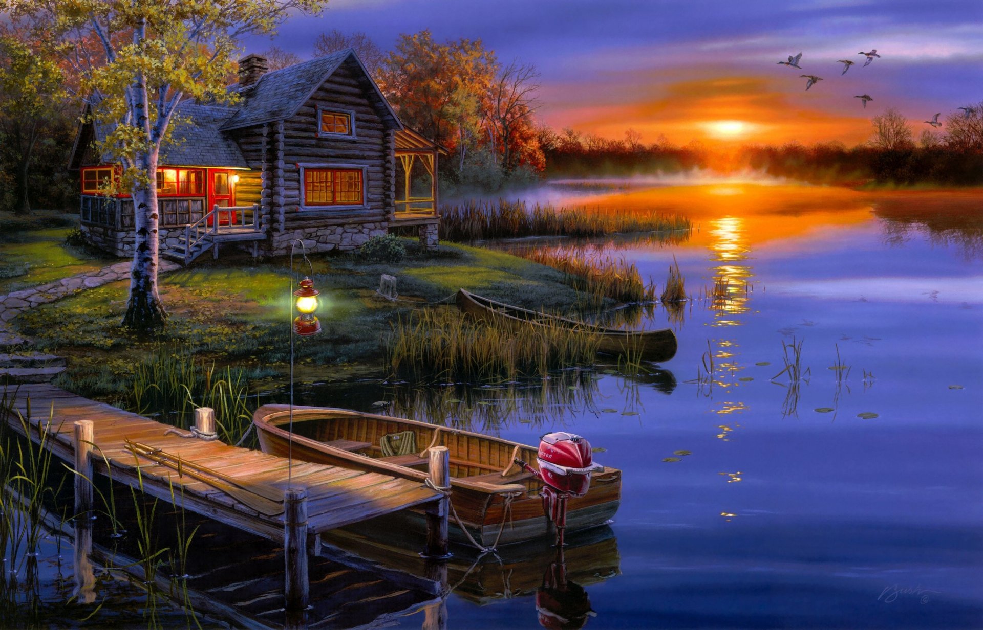 Serene Lakeside Sunset Hd Wallpaper By Darrell Bush