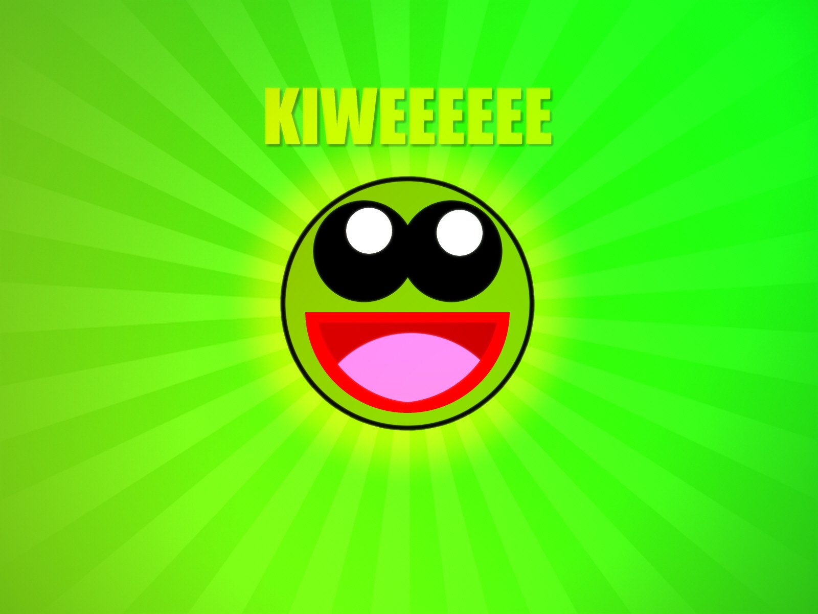 A vibrant green HD wallpaper featuring a smiling cartoon face with big eyes and a wide mouth, set against a radiant background, capturing a fun and playful atmosphere.