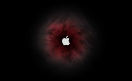 4K Ultra HD PC desktop wallpaper and background: Apple Inc. white logo centered in a red-black smoky, technology-inspired design with subtle circuitry textures.