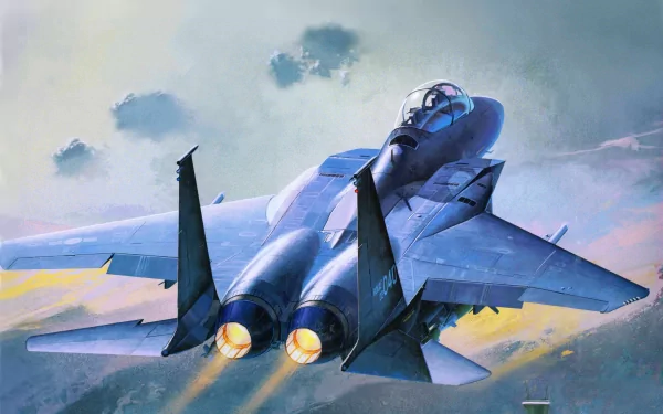 4K Ultra HD desktop wallpaper showcasing a sleek military aircraft soaring through a cloudy sky with afterburners blazing.