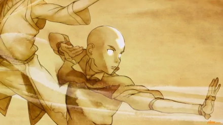 Aang from Avatar: The Last Airbender showcases dynamic airbending in this HD desktop wallpaper, blending anime artistry with themes from Avatar: The Legend of Korra.