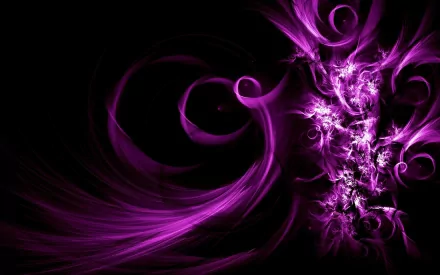 Abstract purple and violet swirling pattern with dynamic curves and intricate textures, designed as an HD PC desktop wallpaper and background.