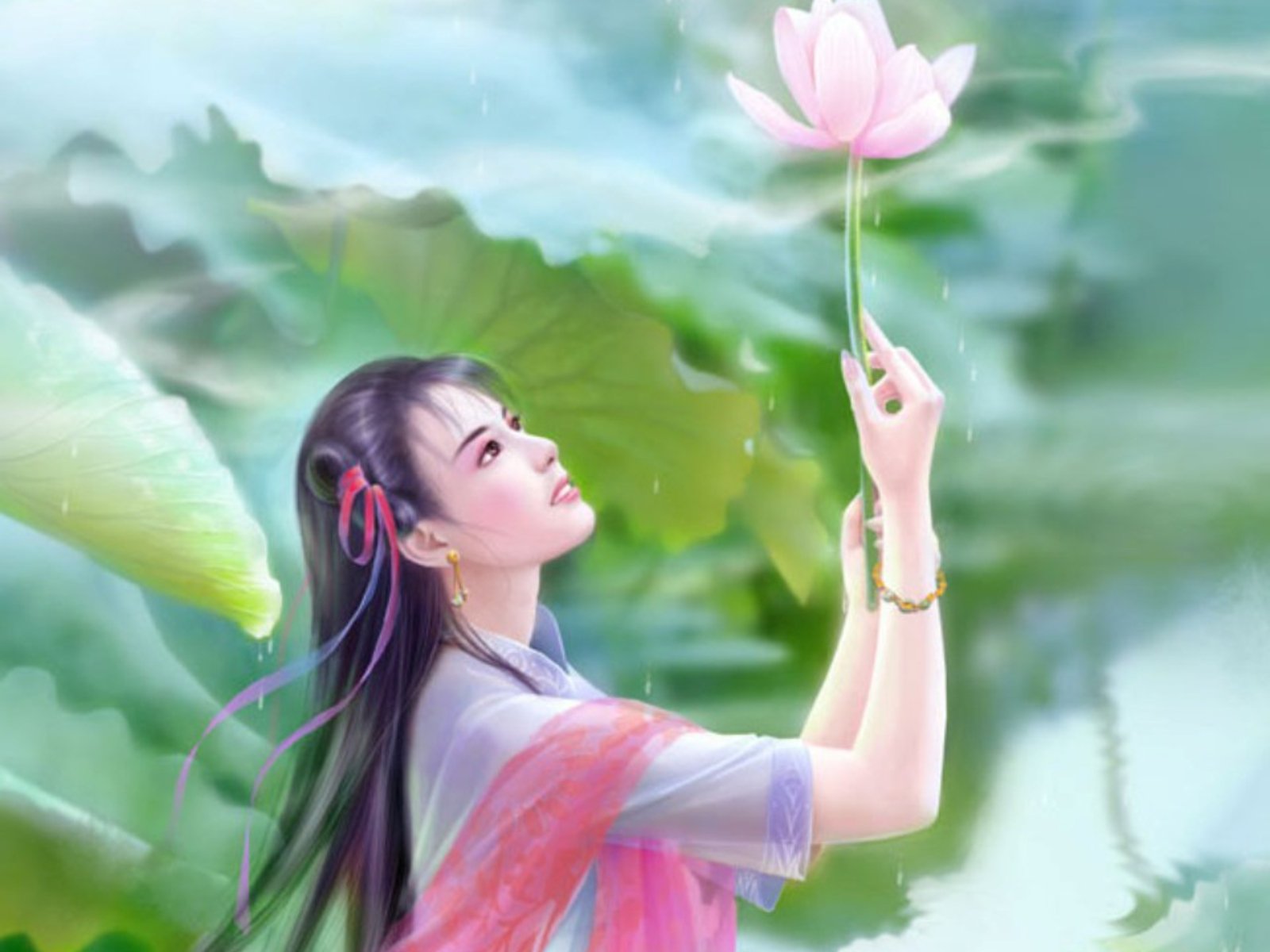 Download Lotus Kimono Woman Asian  Wallpaper