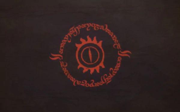 HD PC desktop wallpaper featuring the iconic fiery Eye of Sauron surrounded by Elvish script from The Lord of the Rings movie.