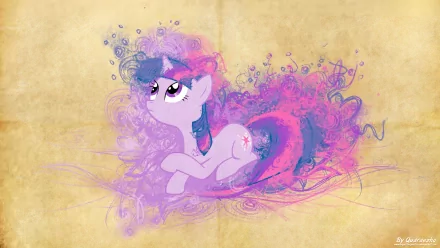Colorful vector HD desktop wallpaper of Twilight Sparkle from My Little Pony: Friendship Is Magic, surrounded by magical swirls on a textured background.