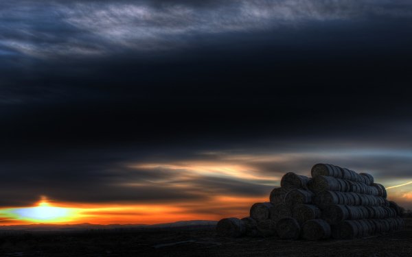 Nature Haystack Sunset Cloud HD Wallpaper | Background Image