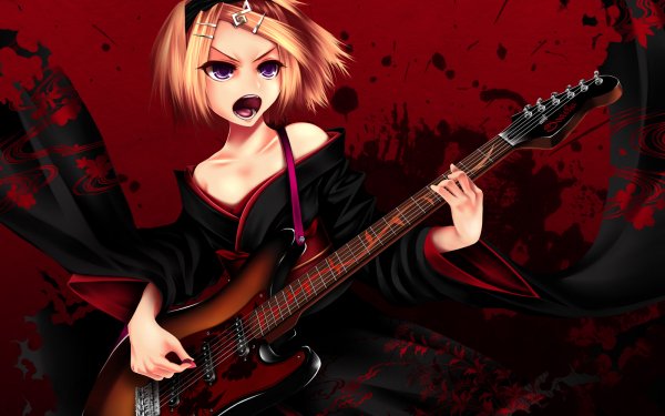 Anime Vocaloid Rin Kagamine Guitar Song Illustration Tengaku HD Wallpaper | Background Image