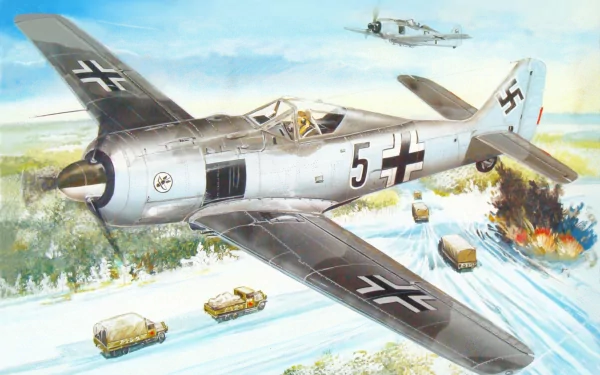 4K Ultra HD desktop wallpaper depicting a World War II-era military aircraft flying over a snowy battlefield with explosions and vehicles below.