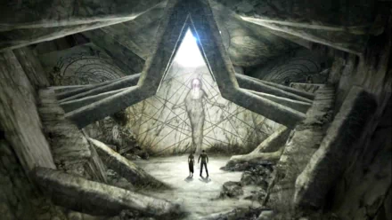 HD PC desktop wallpaper featuring a mysterious, sci-fi scene from the movie John Carter, showcasing a glowing figure inside an angular, ancient structure.