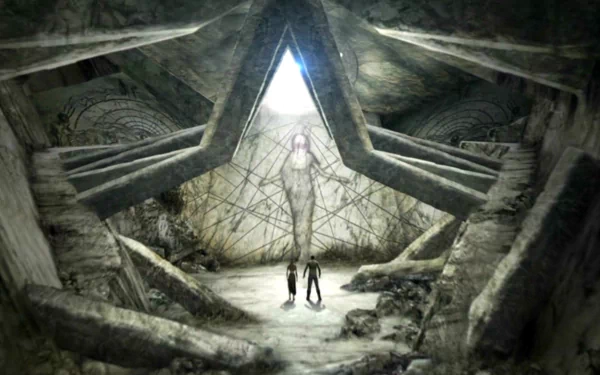 HD PC desktop wallpaper featuring a mysterious, sci-fi scene from the movie John Carter, showcasing a glowing figure inside an angular, ancient structure.