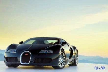 Sleek black Bugatti sports car showcased in a high-resolution 4K Ultra HD wallpaper, blending luxury fashion and automotive excellence.