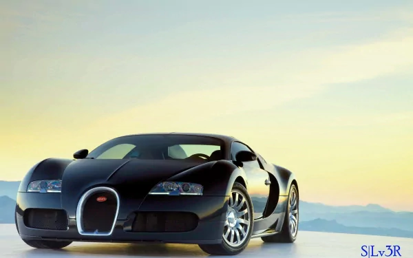 Sleek black Bugatti sports car showcased in a high-resolution 4K Ultra HD wallpaper, blending luxury fashion and automotive excellence.