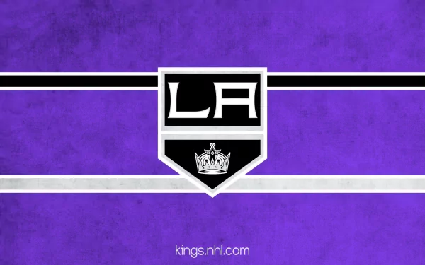 HD PC desktop wallpaper featuring the Los Angeles Kings logo with purple and black stripes on a textured background, highlighting the NHL team's branding.