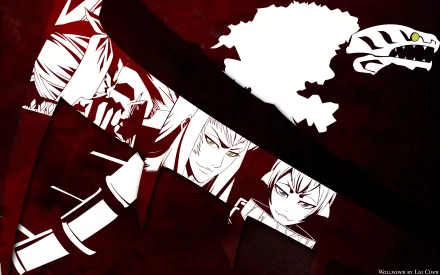 2K Quad HD PC wallpaper of Bleach's Renji Abarai with his zanpakutō Zabimaru, bold red, black-and-white stylized art showing his mask and fierce stare.
