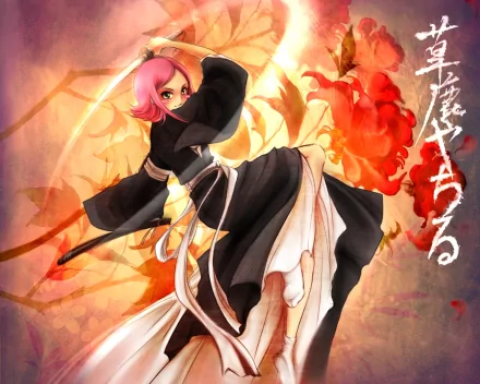 Yachiru Kusajishi from the anime Bleach, depicted in an action pose against a vibrant background, makes for an engaging HD PC desktop wallpaper and background.