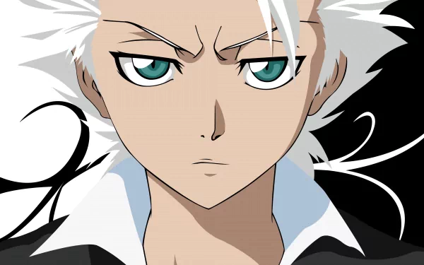 4K Ultra HD PC desktop wallpaper featuring Tōshirō Hitsugaya from the anime Bleach with intense blue eyes and white hair against a dark, stylized background.