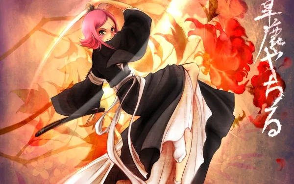 Yachiru Kusajishi from the anime Bleach, depicted in an action pose against a vibrant background, makes for an engaging HD PC desktop wallpaper and background.