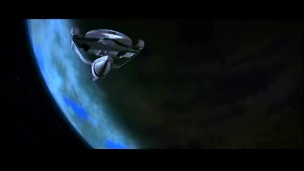 A dynamic scene from Star Trek III: The Search for Spock, featuring a starship soaring through space near a planet, making for an engaging HD desktop wallpaper and background.