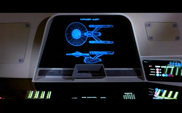 HD PC desktop wallpaper featuring the iconic Star Trek II: The Wrath of Khan starship schematic display from the movie.