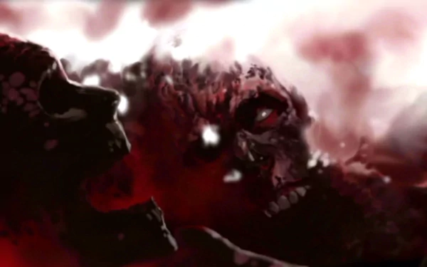 Comic-style HD PC desktop wallpaper/background: blood-red I Am Legend scene — a skull-like infected looming over a fallen silhouette, evoking sacrificing the few for the many.