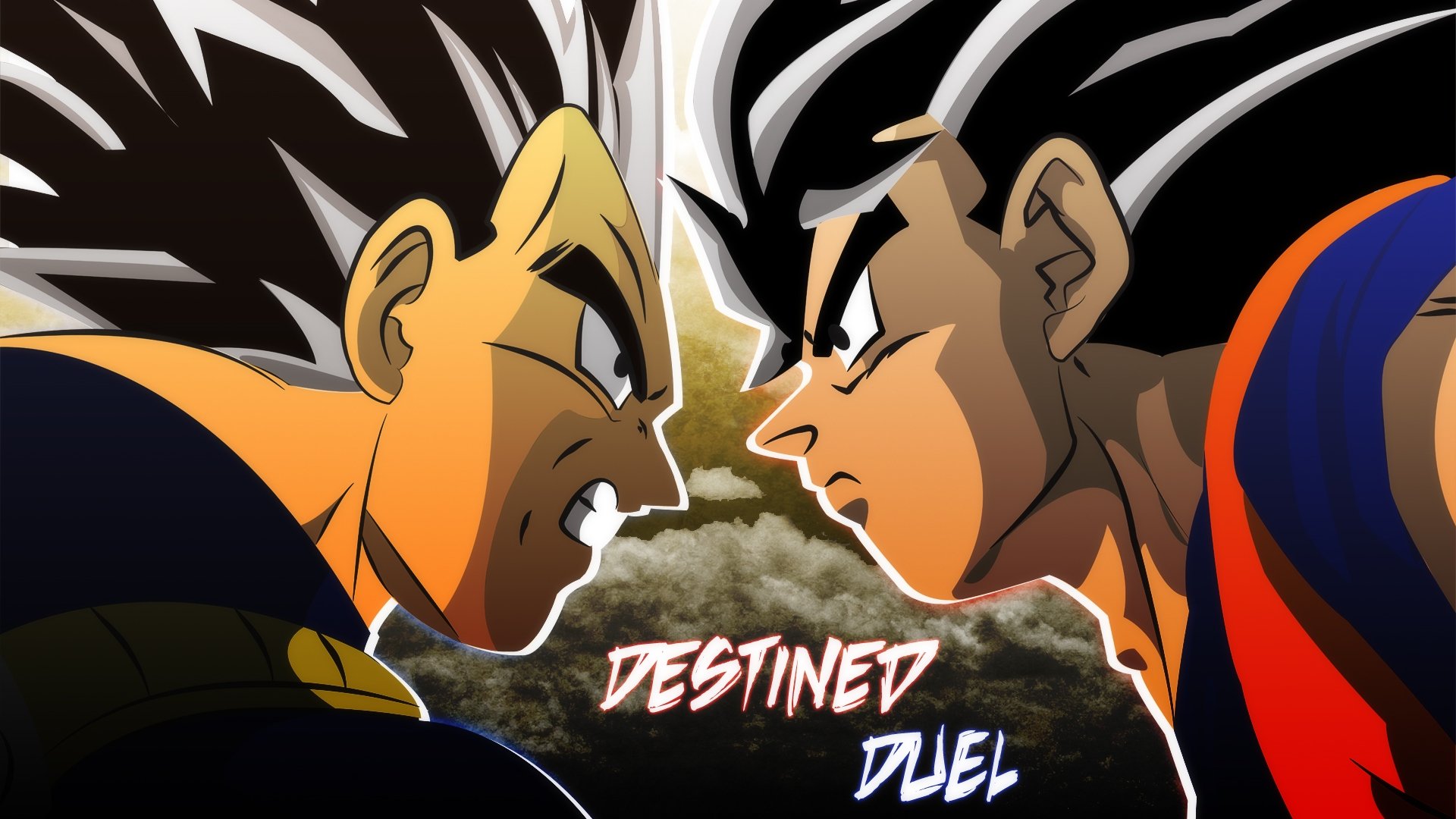 HD wallpaper depicting Goku and Vegeta from Dragon Ball Z in an intense face-off, titled Destined Duel, capturing the spirit of the epic anime series.