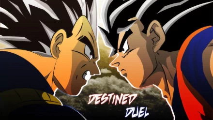 HD wallpaper depicting Goku and Vegeta from Dragon Ball Z in an intense face-off, titled Destined Duel, capturing the spirit of the epic anime series.