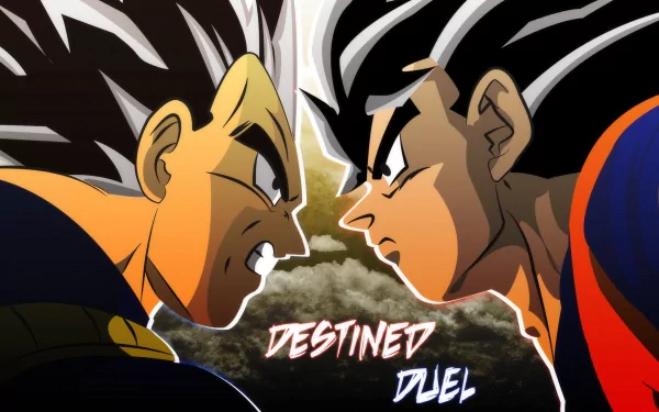 HD wallpaper depicting Goku and Vegeta from Dragon Ball Z in an intense face-off, titled Destined Duel, capturing the spirit of the epic anime series.