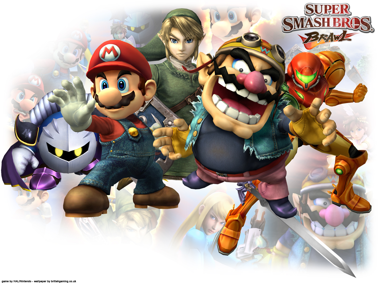 Video game characters including Link, Meta Knight, Mario, Wario, and Samus Aran.