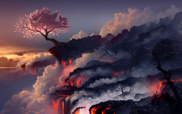 Game Magic: The Gathering Landscape Sakura Blossom Lava Sakura HD Wallpaper | Background Image