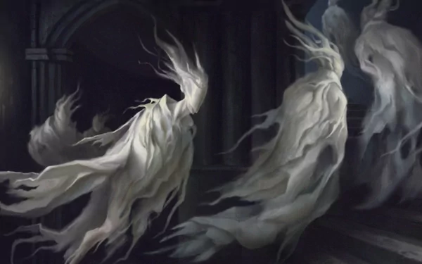 HD wallpaper featuring ethereal, ghostly figures in a dark setting, creating a mysterious and haunting background atmosphere.