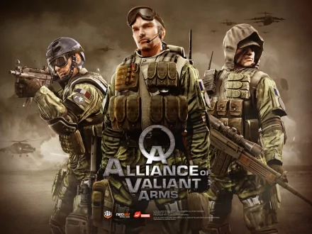 A dynamic HD wallpaper featuring characters from the video game Alliance of Valiant Arms, armed and ready for action, showcasing a realistic military aesthetic.