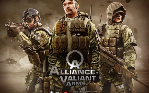 A dynamic HD wallpaper featuring characters from the video game Alliance of Valiant Arms, armed and ready for action, showcasing a realistic military aesthetic.